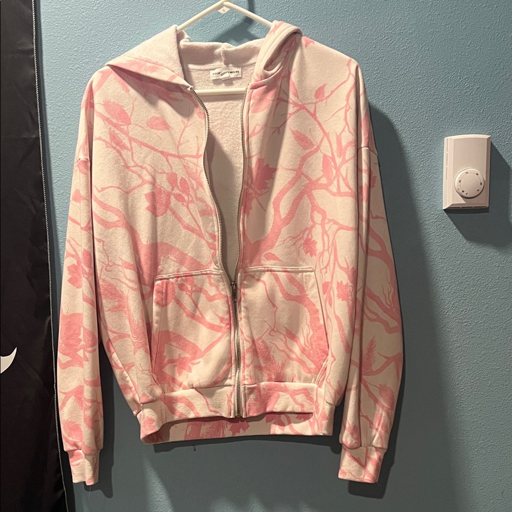 Chic Pink and White Floral Bomber Jacket